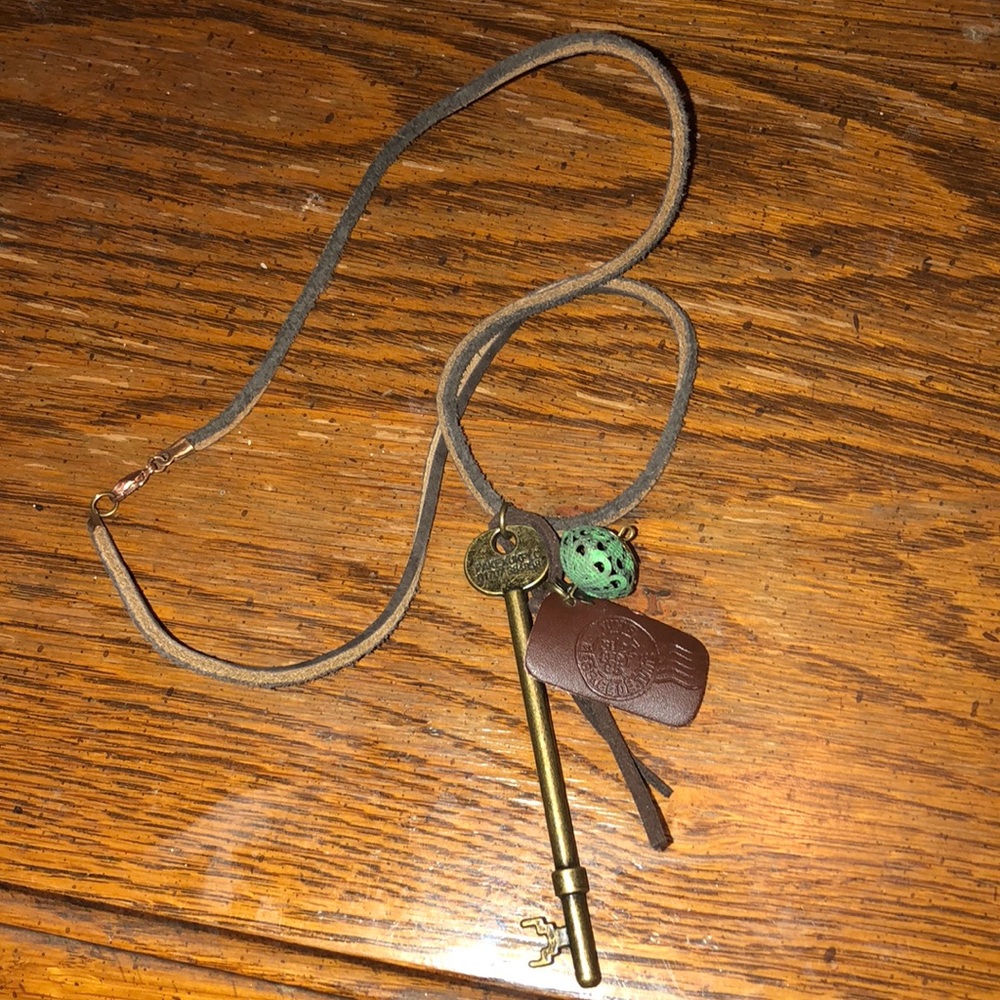23” leather cord necklace with antique key